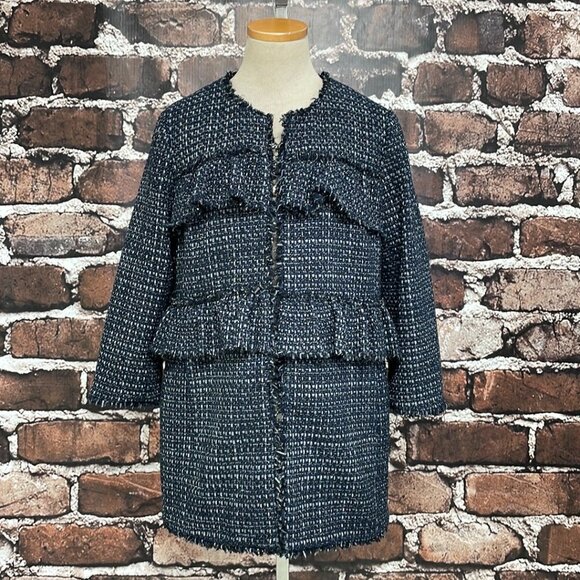 Ann Taylor Petite Jacket Coat Open Front Fringe Blue Gray Size Large Petite LP - Picture 5 of 17